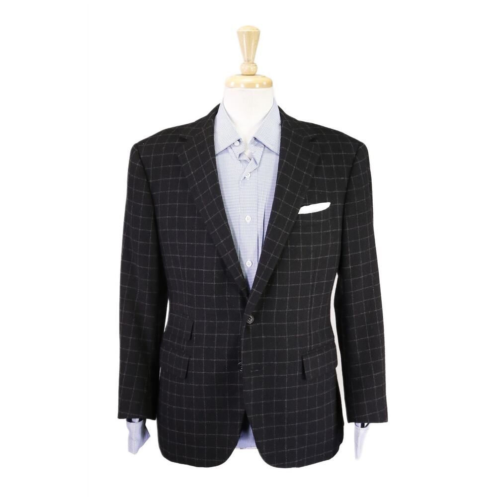 Ralph Lauren Purple Label Black Checkered 100% Cashmere 2-Btn Blazer 40S